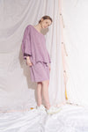 Ela Linen Top with Flounce Sleeve Lilac Cross Dye