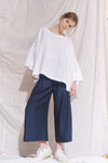 Ela Linen Top with Flounce Sleeve White