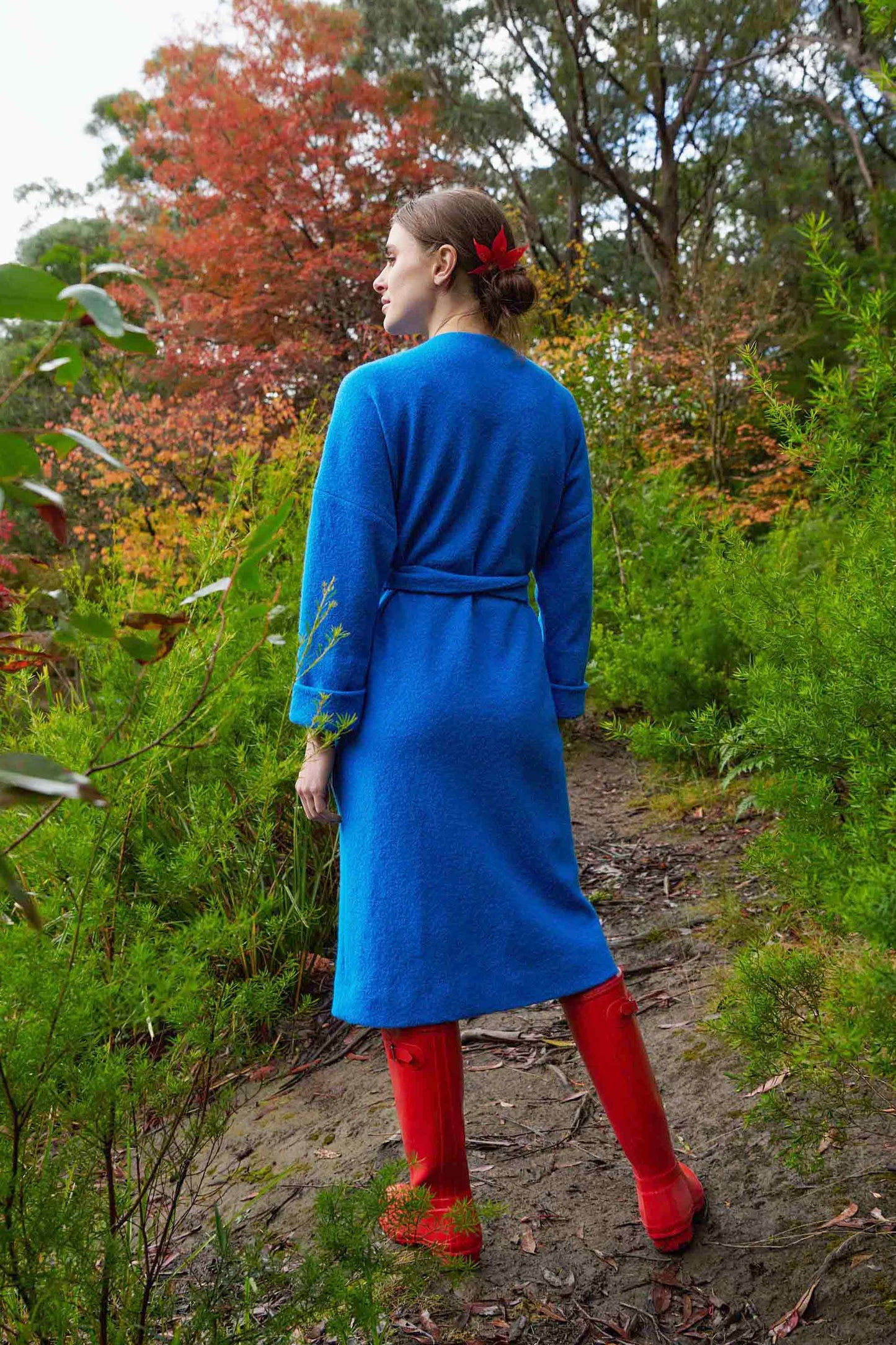 Curve Belted Australian Merino Wool Coat Azure Blue