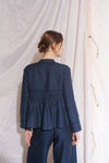 valadon jacket smocked linen womens navy blue casual ladies back view