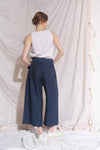 Belted Mata Linen Crop Pant NavyBlack Cross Dye