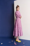 Jolie Puff Sleeve Midi Dress Cotton Jacquard Lilac - Unavailable Sizes Can be Made to Order