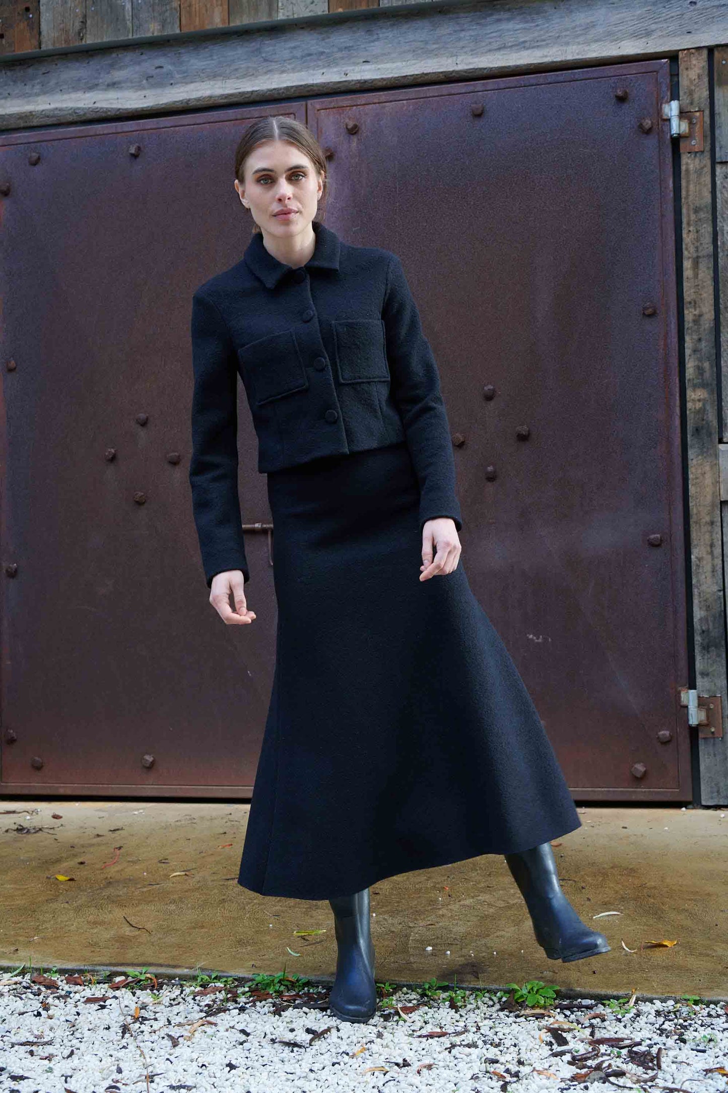 Midi Australian Merino Wool Skirt Navy