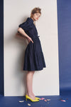 Jolie Puff Sleeve Short Dress Cotton Jacquard Navy