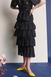 Tiered Flounce Midi Cotton Skirt Black Broderie Anglaise