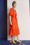 Demi Midi Cotton Dress with Butterfly Sleeve Poppy Red Broderie Anglaise