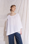 Ela Linen Top with Smock and Tie Detail White