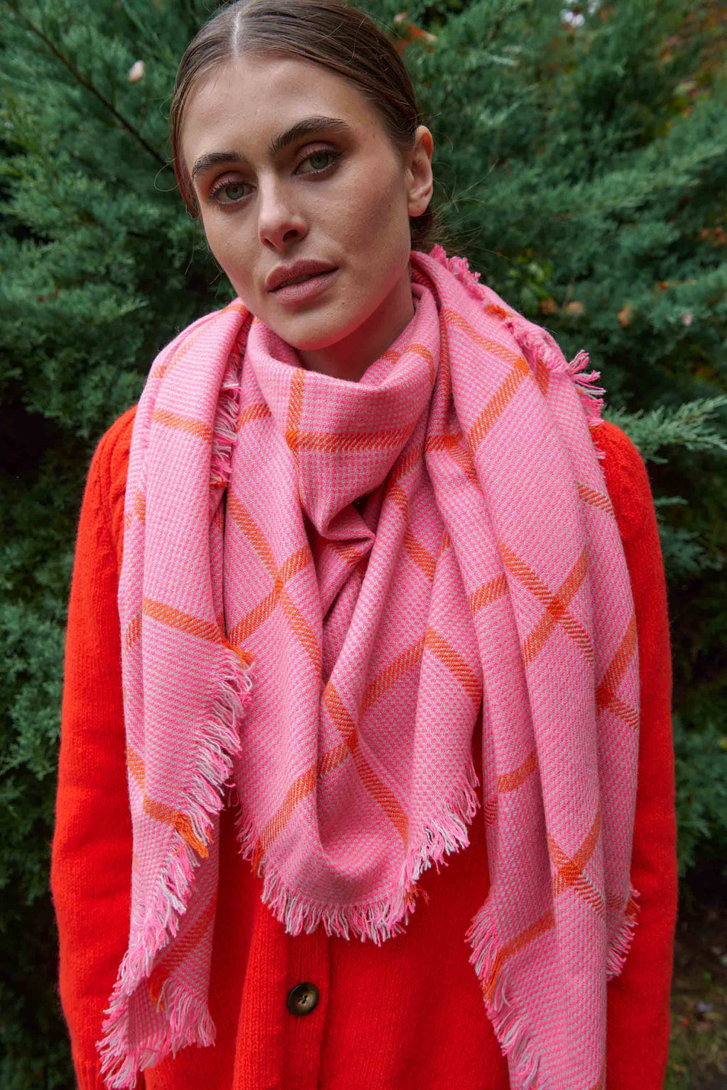 Fringed Plaid Pure Wool Scarf