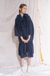 Ruffle Linen Scarf NavyBlack Cross Dye