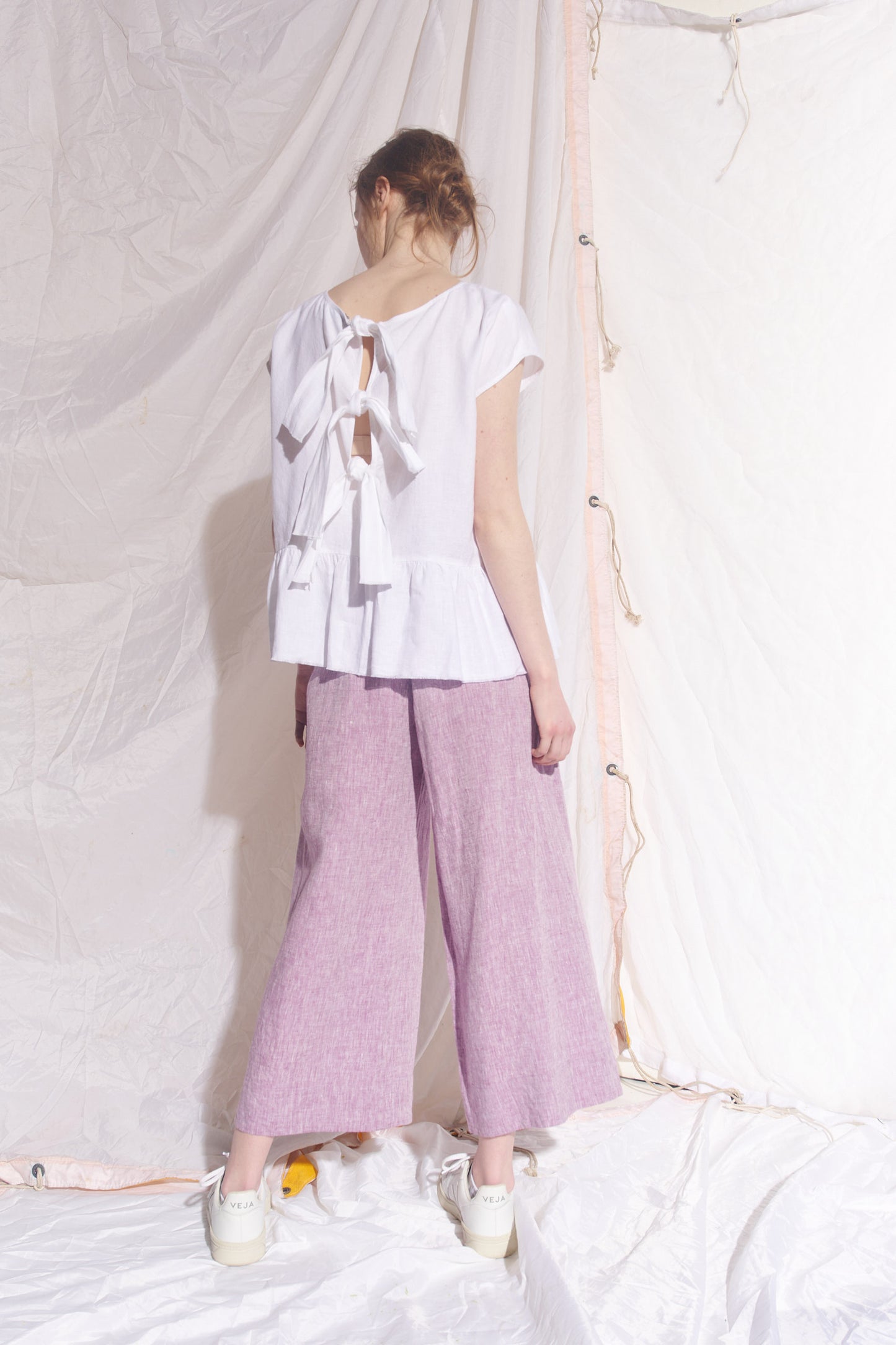 Belted Mata Linen Crop Pant Lilac Cross Dye