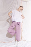 Belted Mata Linen Crop Pant Lilac Cross Dye