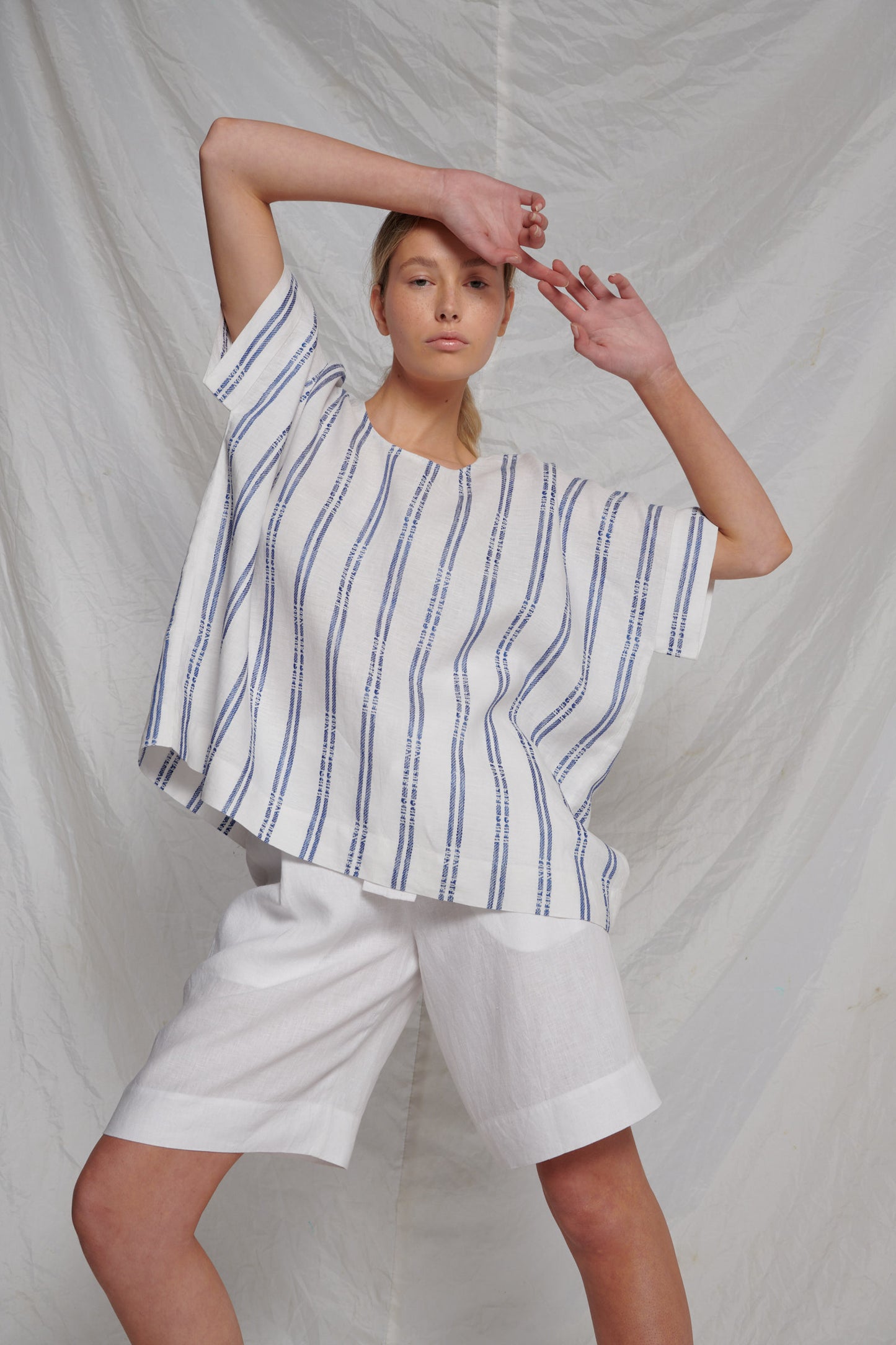 China T Top Stripe White Blue