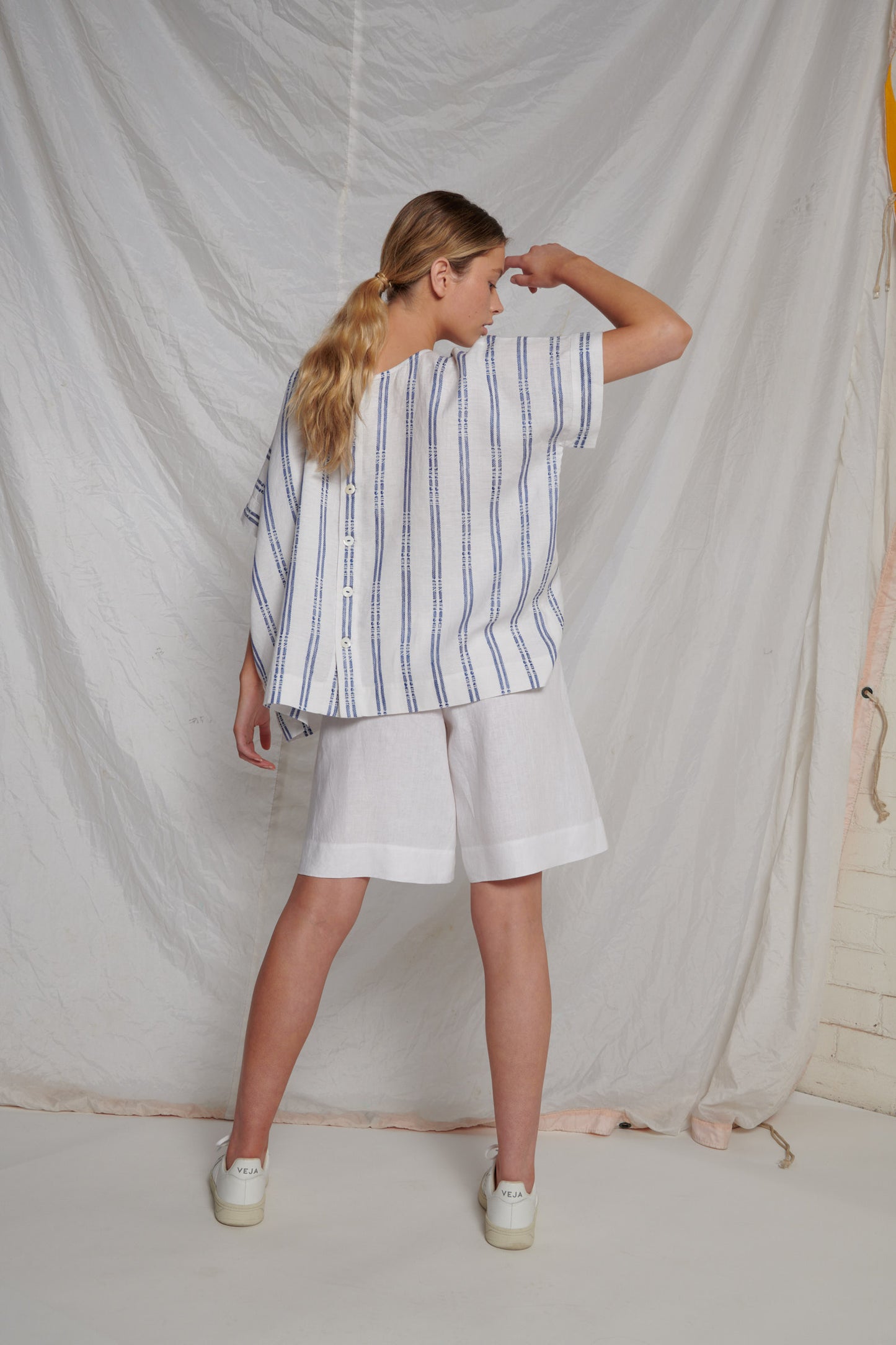 China T Top Stripe White Blue