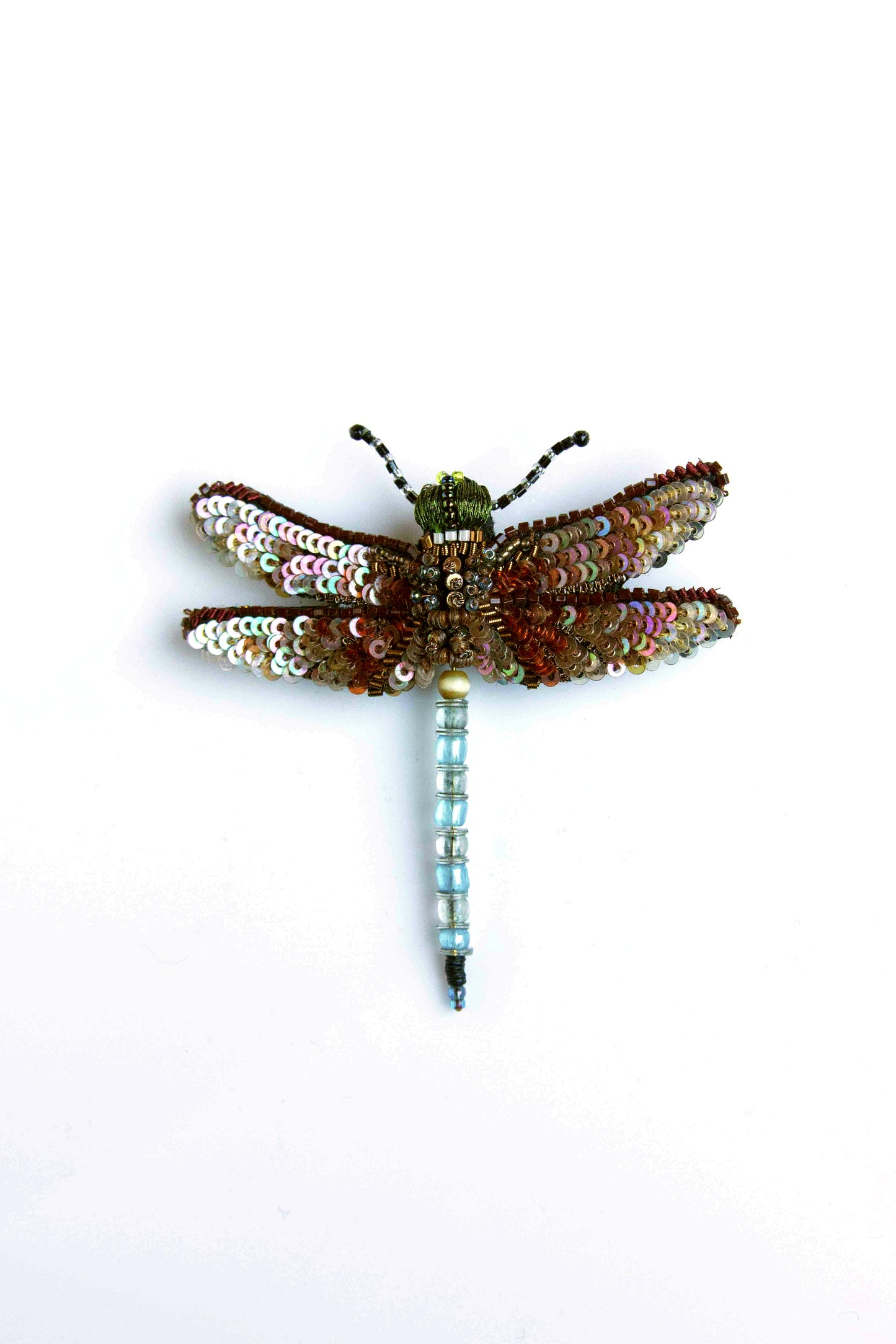 Emperor Dragonfly Brooch Pin Tan Multi