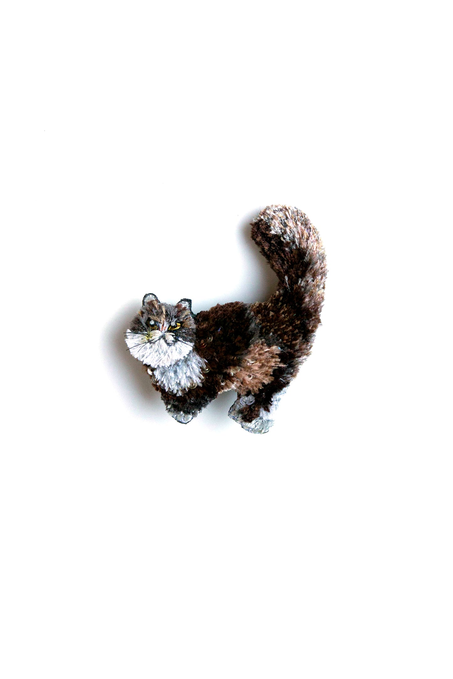 Fluffy Cat Brooch Pin Brown