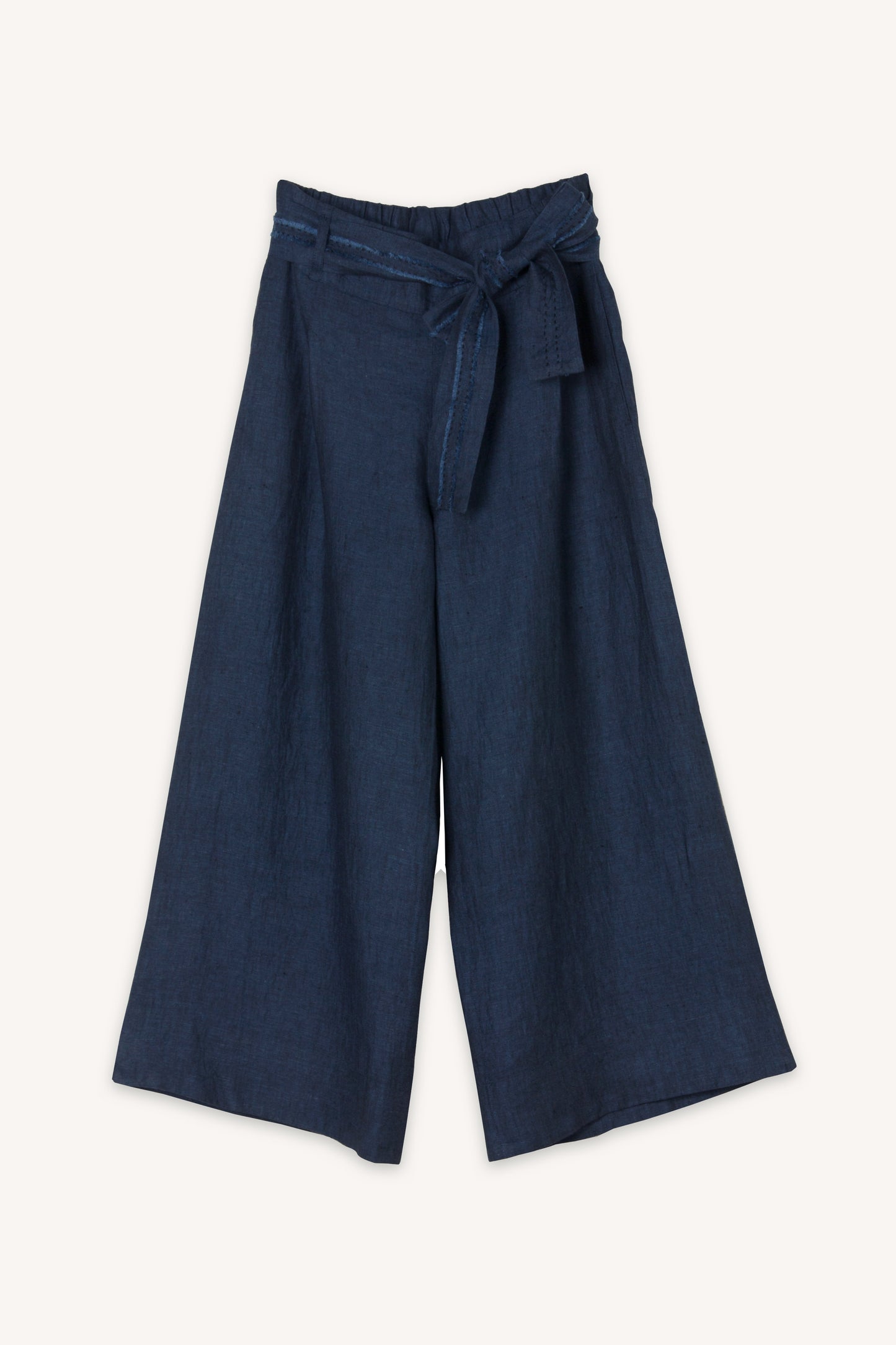 Belted Mata Linen Crop Pant NavyBlack Cross Dye