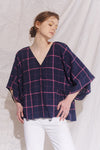 Kiki Kimono Sleeve Blouse Indigo Pink Check