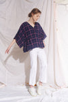 Kiki Kimono Sleeve Blouse Indigo Pink Check