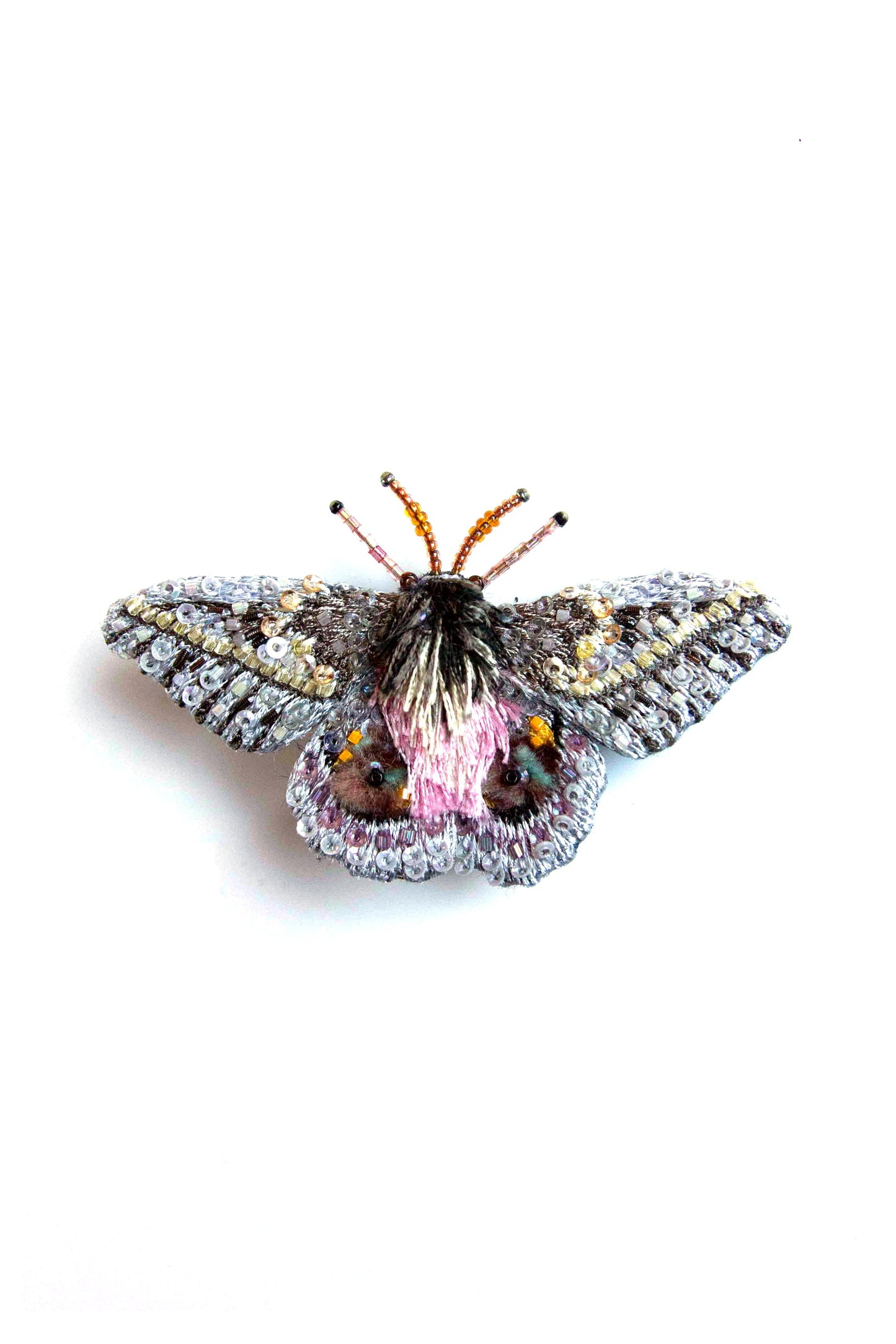 Silk Moth Brooch Pin Pink