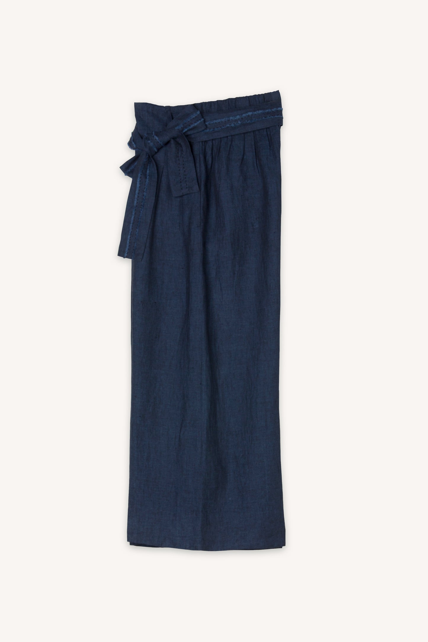 Belted Mata Linen Crop Pant NavyBlack Cross Dye