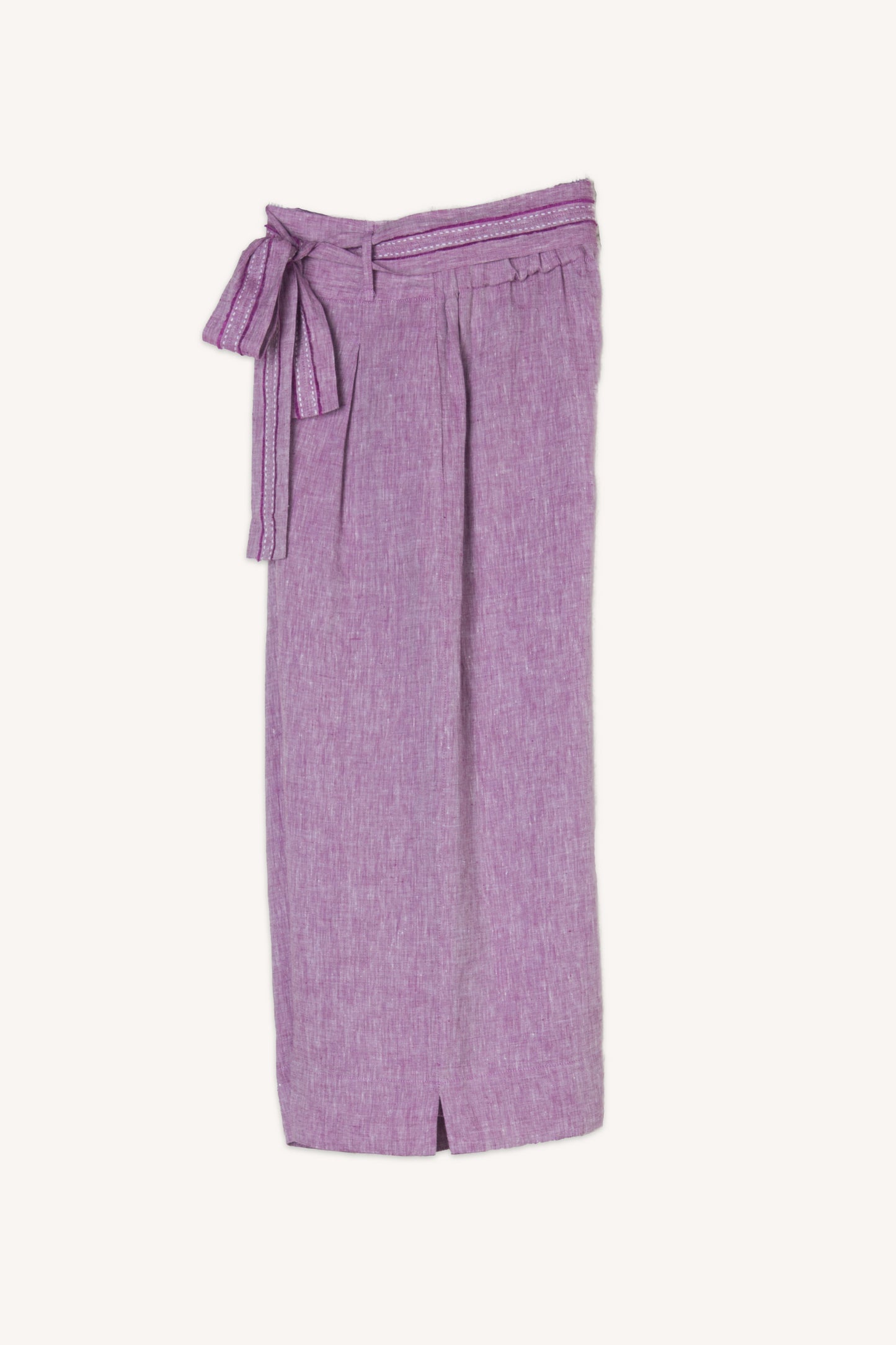 Belted Mata Linen Crop Pant Lilac Cross Dye